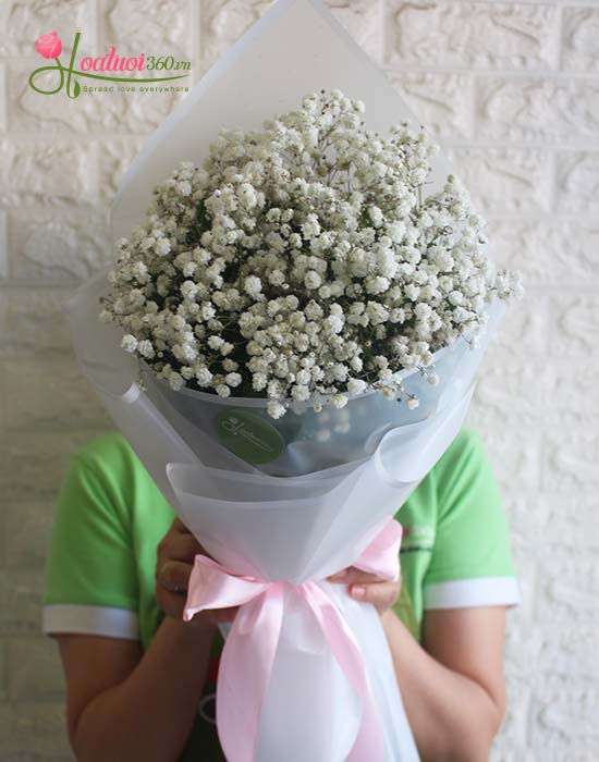 Bó hoa baby trắng xinh xắn bao gồm: