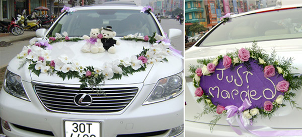 hoa cưới trang trí xe ô tô